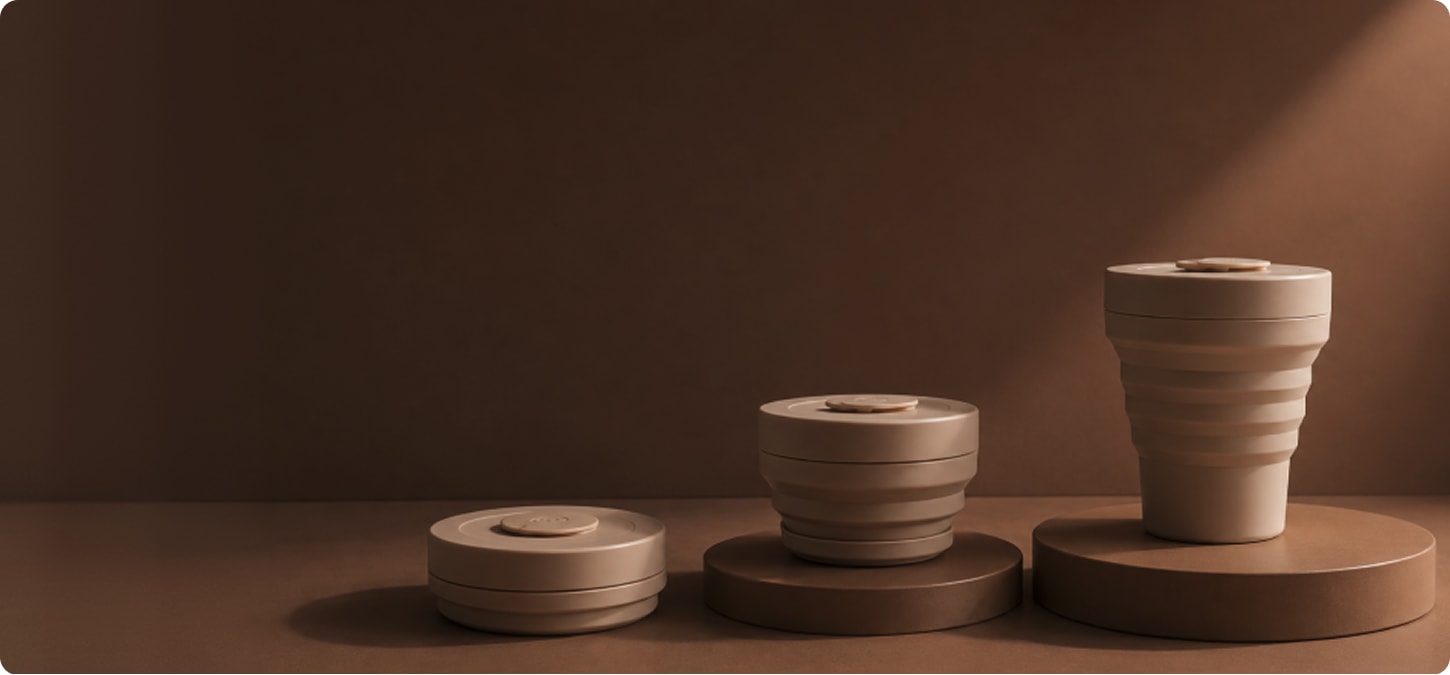 Loop cup shown collapsed in stages, from smallest to full height.