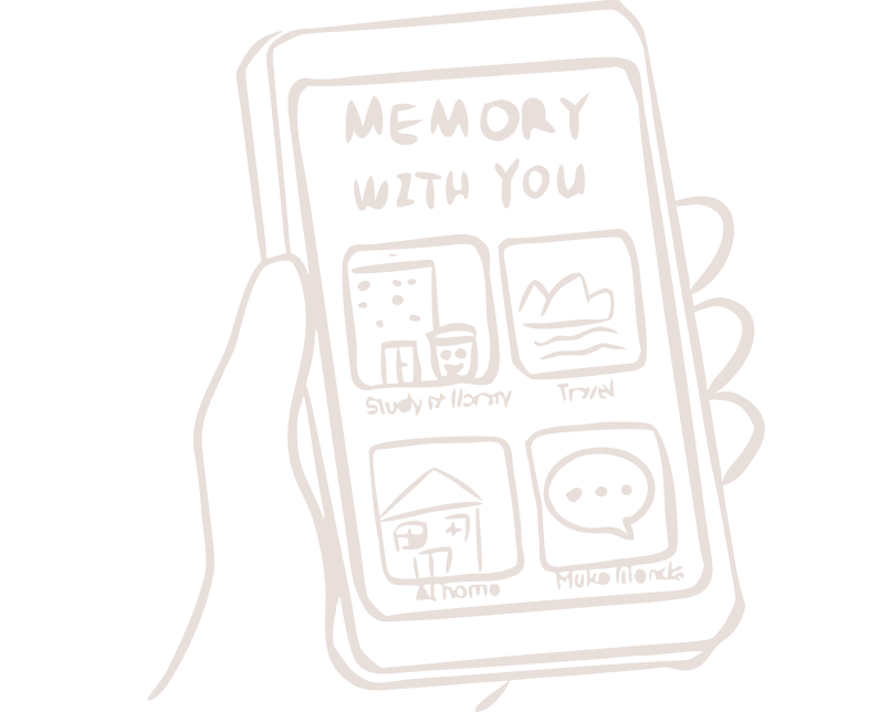 Hand-drawn sketch of a phone screen for the “Memory With You” app concept.